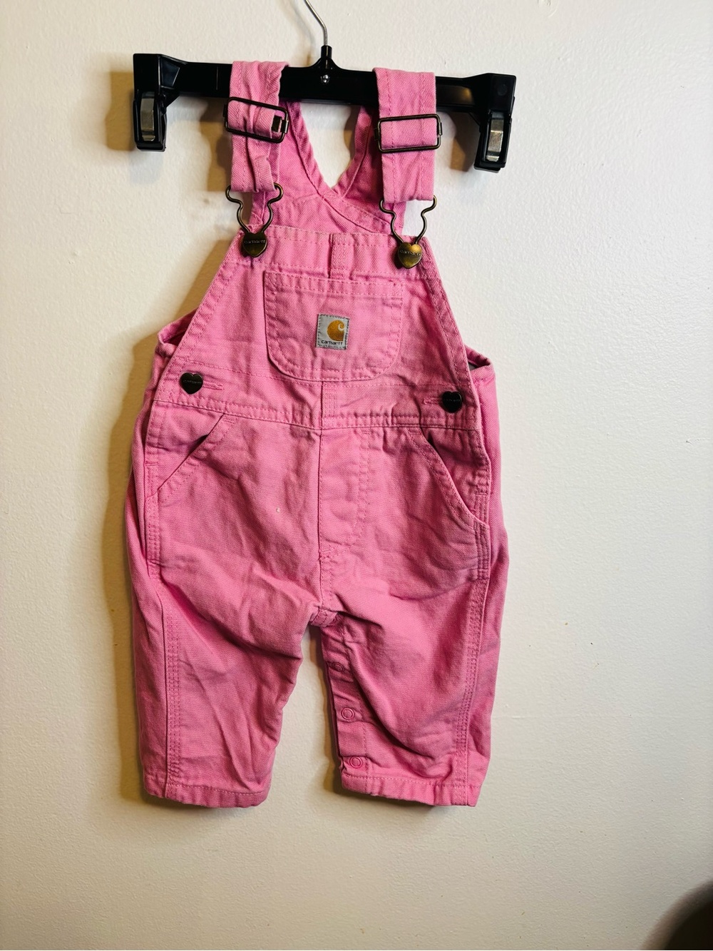 Carhartt Baby pink canvas cotton overalls sz 3 mo